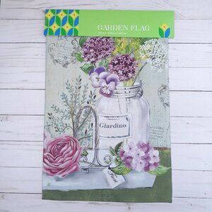 Mini Garden Flag Jar Flowers 12x18 Purple Green